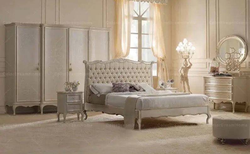 Juego de muebles de dormitorio Juego de dormitorio dorado de madera maciza de lujo italiano barroco