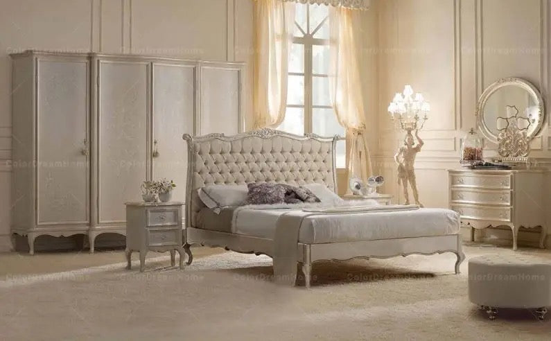 Bedroom Furniture Set Baroque Italian Luxury Solid Wood Golden Bedroom Set