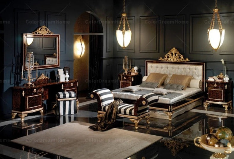 Bedroom Furniture European Royal Hand Made Solid Wood Baroque Design Bedroom Set