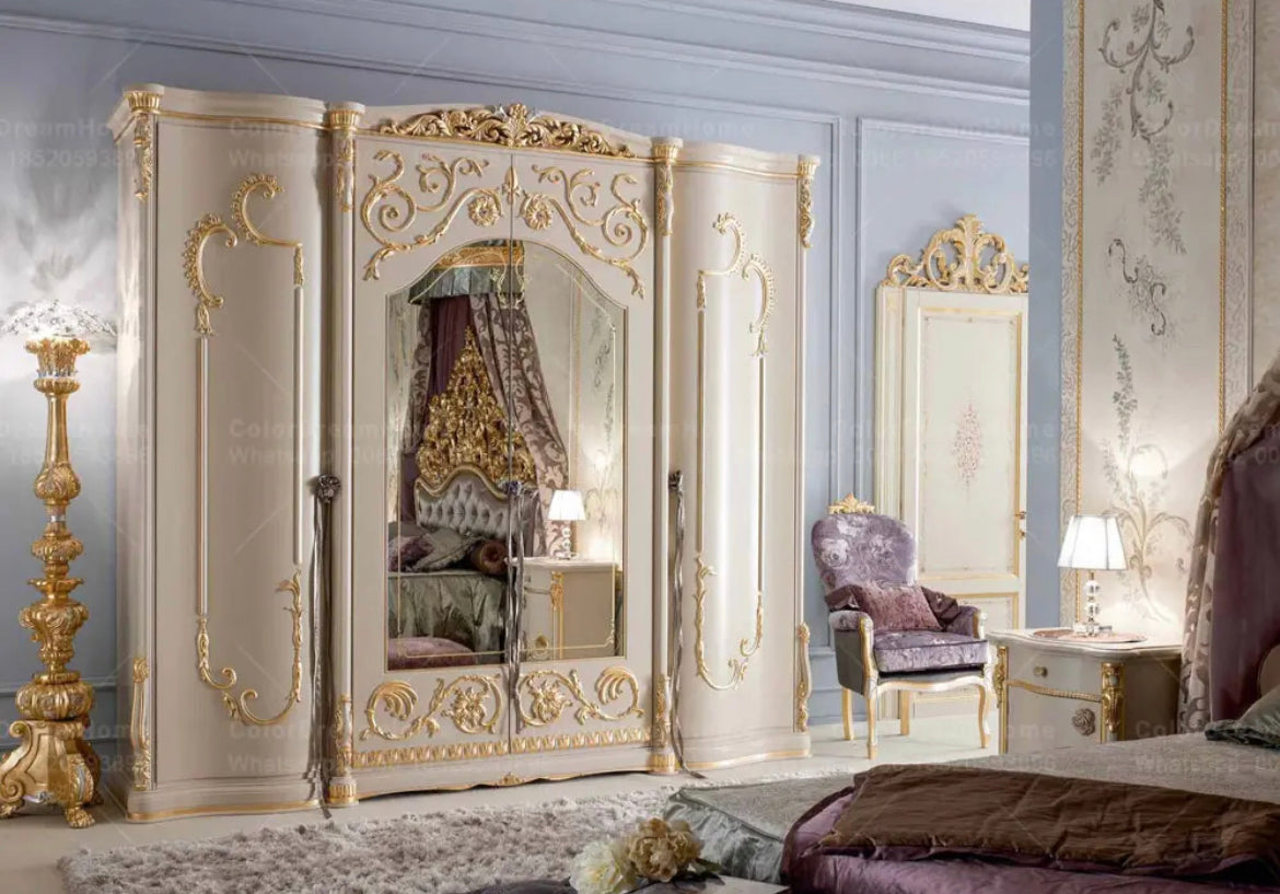 Master Bedroom French Royal Luxury Heavy Carved Bedroom Set Golden Solid Wood Baroque Design Furniture