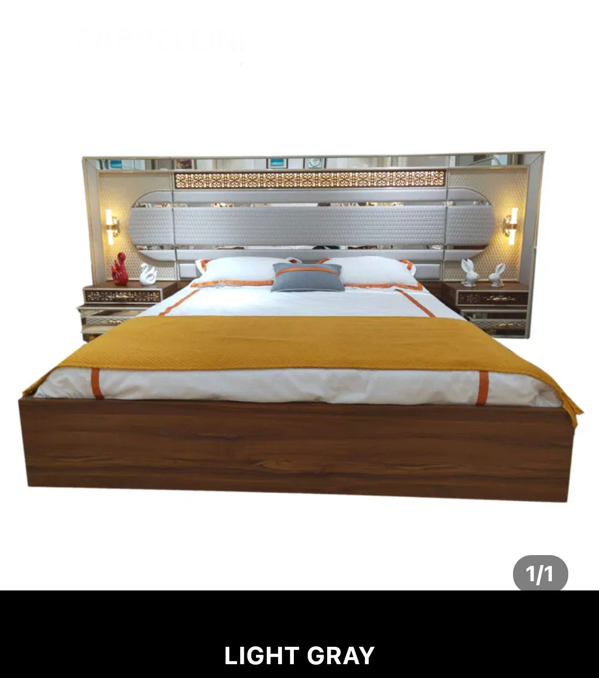 Home Furniture Mirrored Headboard Bedroom Set Solid Wood King Size Luxurious Bedroom Furniture Sets