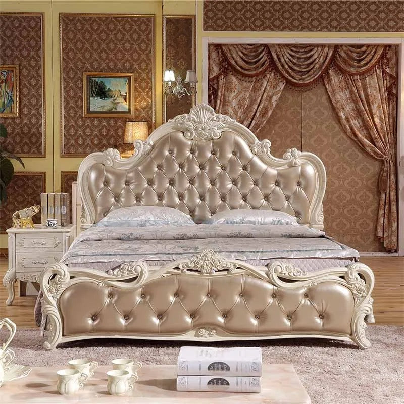 Double Bed Baroque Style King Size Carved Royal Italian Luxury Bed Bedroom Furniture