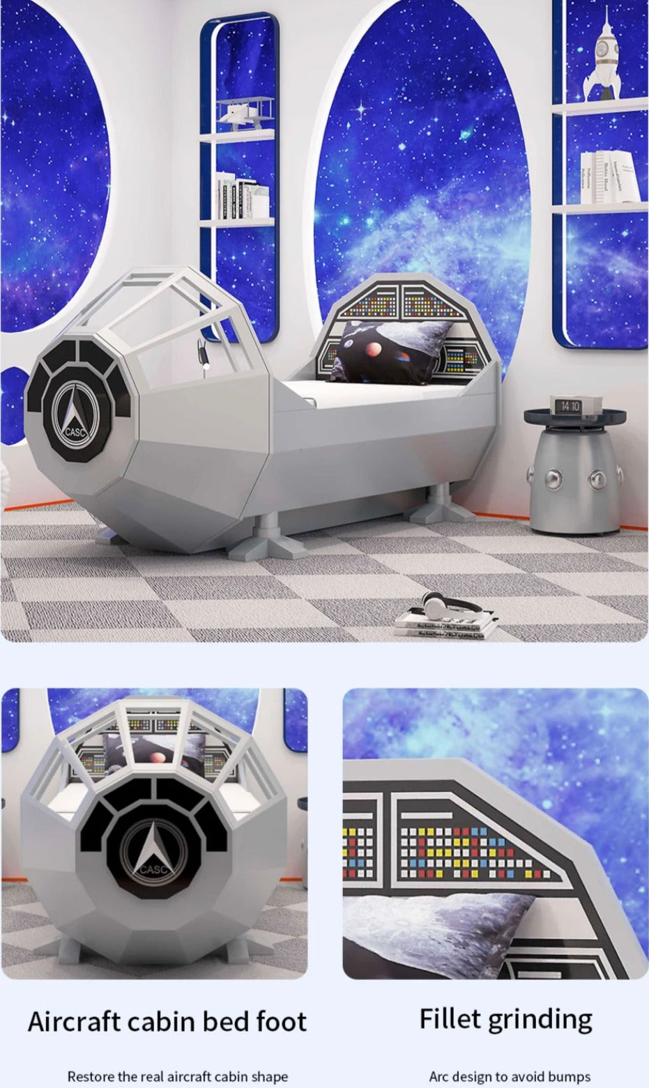 Cama para niños Muebles de dormitorio para niños creativos Diseño de nave espacial Camas para niños 