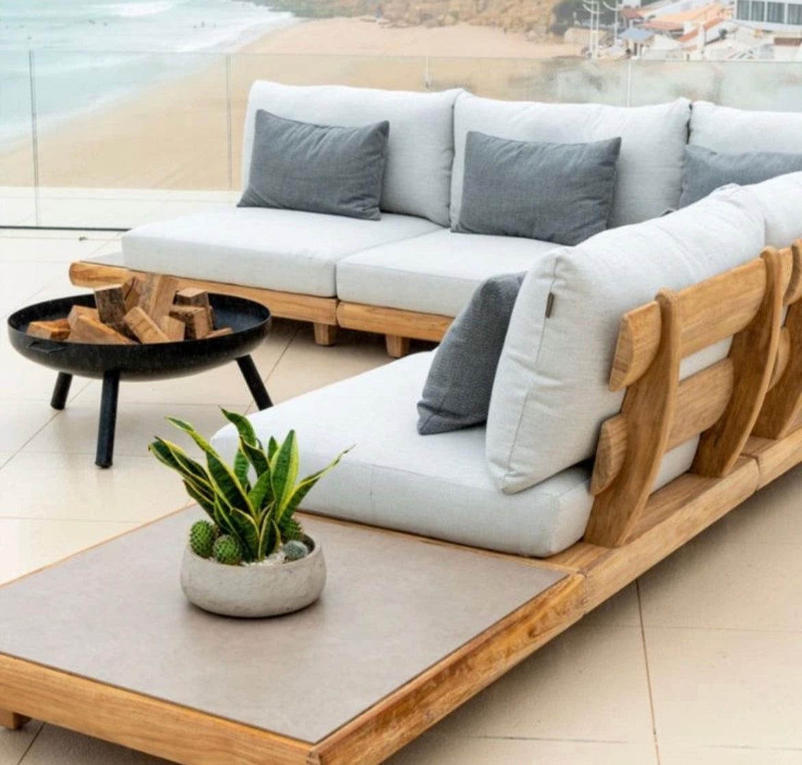 Outdoor Furniture Sets Modern Solid Wood Cushions Sofa Garden Patio Outdoor Sectional Sofas