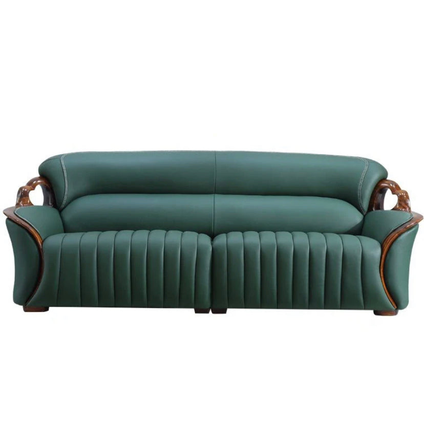 Fall Winter American Sofa Design 3+2+1 Ebony Solid Wood Leather Modern Living Room Green Sofa Set
