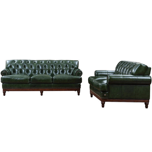 Chesterfield High-End Office Living Room Furniture With Household Dark Green Leather Sofa Set