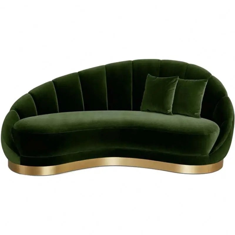 Living Room Lounge Sofa Green Velvet 3 Seater Round Shape Accent Sofa