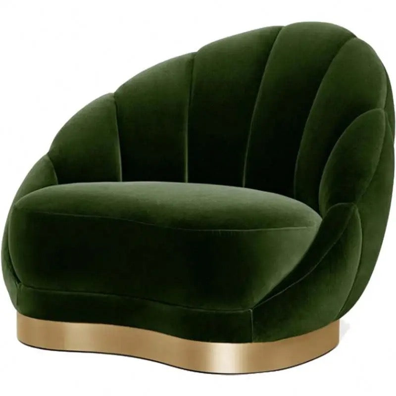 Living Room Lounge Sofa Green Velvet 3 Seater Round Shape Accent Sofa