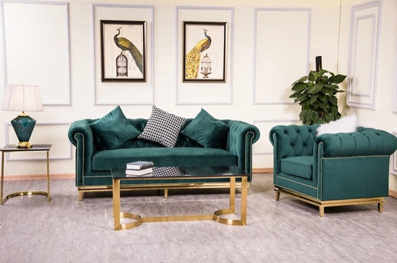 3+2+1 Sofa Set Modern American Design Sectional Green Velvet Fabric Living Room Furniture