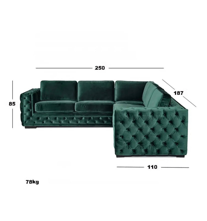 Green Velvet L-Shaped Modular Sofa with Deep Tufted Buttons Living Room Furniture Sofa