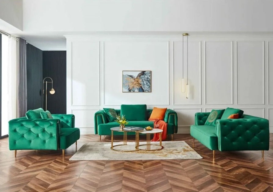 3+2+1 Sofa Set Noble Emerald Green Velvet Tufted Sofas Fall Winter's Home Design