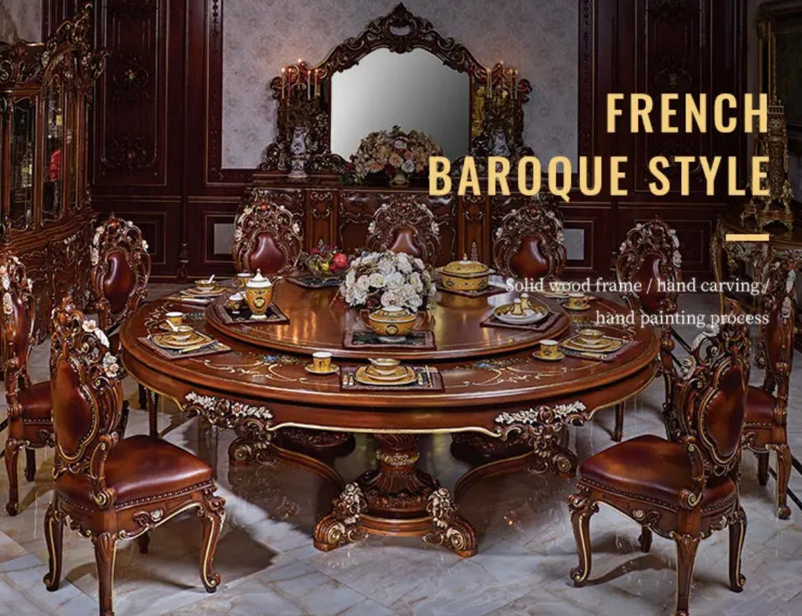 Juego de mesa tallada de lujo para comedor, diseño barroco francés, hecho a mano, estilo antiguo