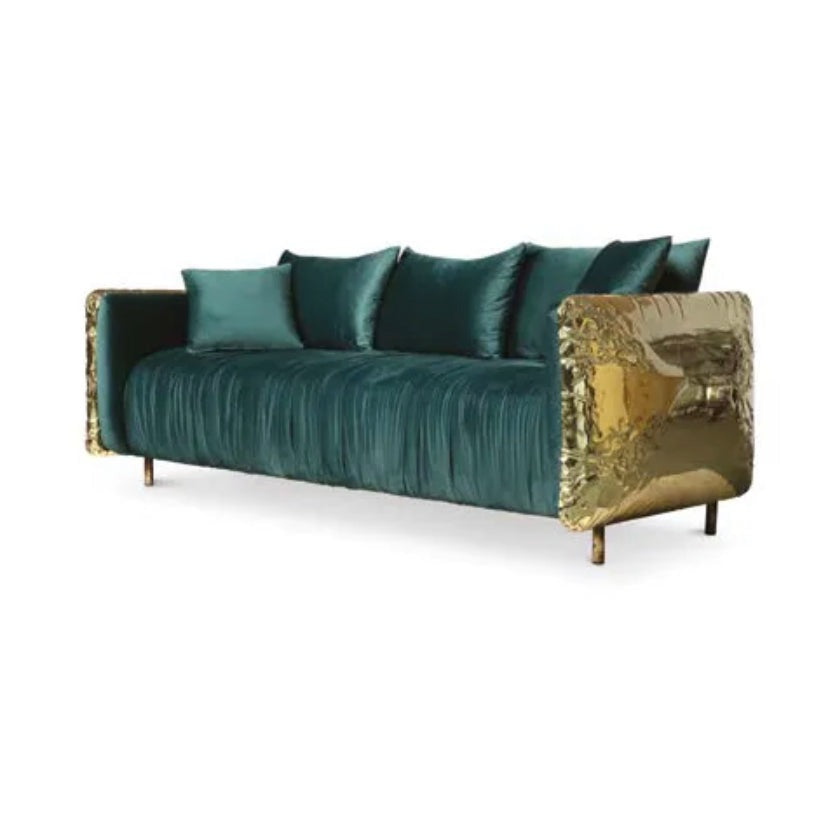 3 Seater Sofa Luxury Gold Stainless Steel Green Fabric Sofa Sets Living Room Salon Sofas