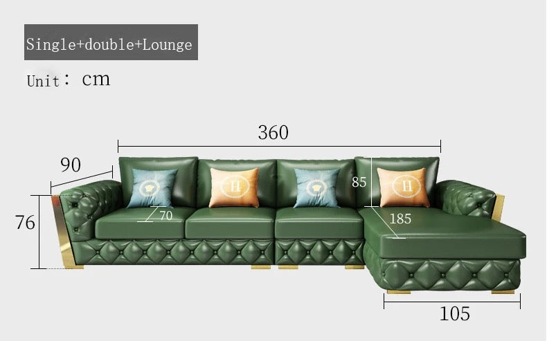 L- Shaped Sofa Fall Winter Modern Soft Circular Luxury Sofa Design Cowhide Green Sofa