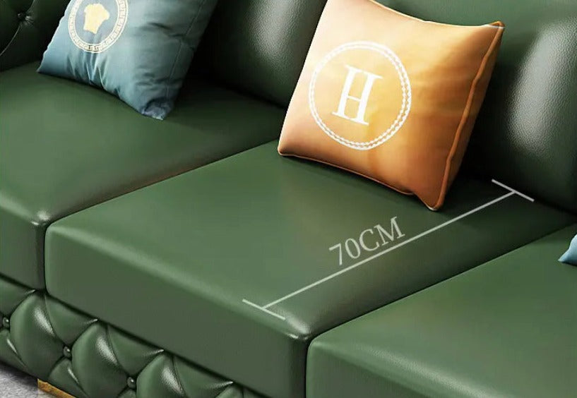 L- Shaped Sofa Fall Winter Modern Soft Circular Luxury Sofa Design Cowhide Green Sofa