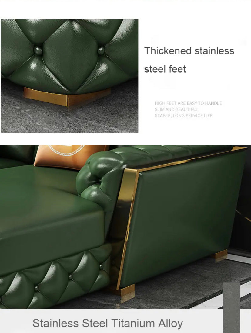 L- Shaped Sofa Fall Winter Modern Soft Circular Luxury Sofa Design Cowhide Green Sofa