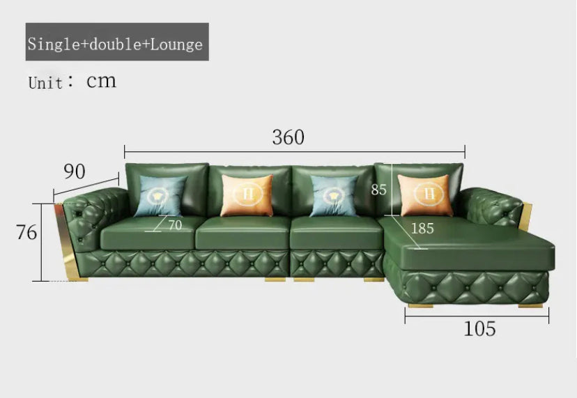 L- Shaped Sofa Fall Winter Modern Soft Circular Luxury Sofa Design Cowhide Green Sofa
