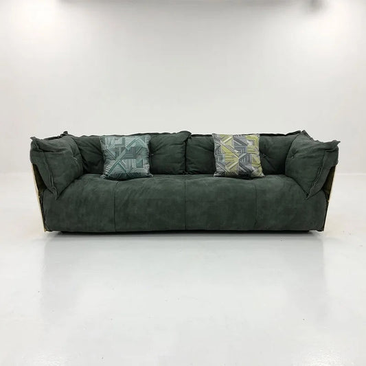 Fall Winter New Design Luxury Living Room Furniture Green Leather And Gold Stainless Steel Back Sofa