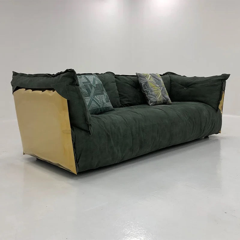 Fall Winter New Design Luxury Living Room Furniture Green Leather And Gold Stainless Steel Back Sofa