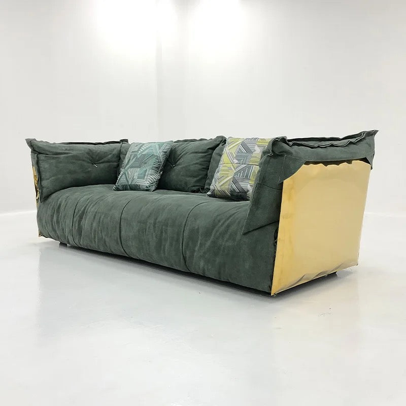 Fall Winter New Design Luxury Living Room Furniture Green Leather And Gold Stainless Steel Back Sofa