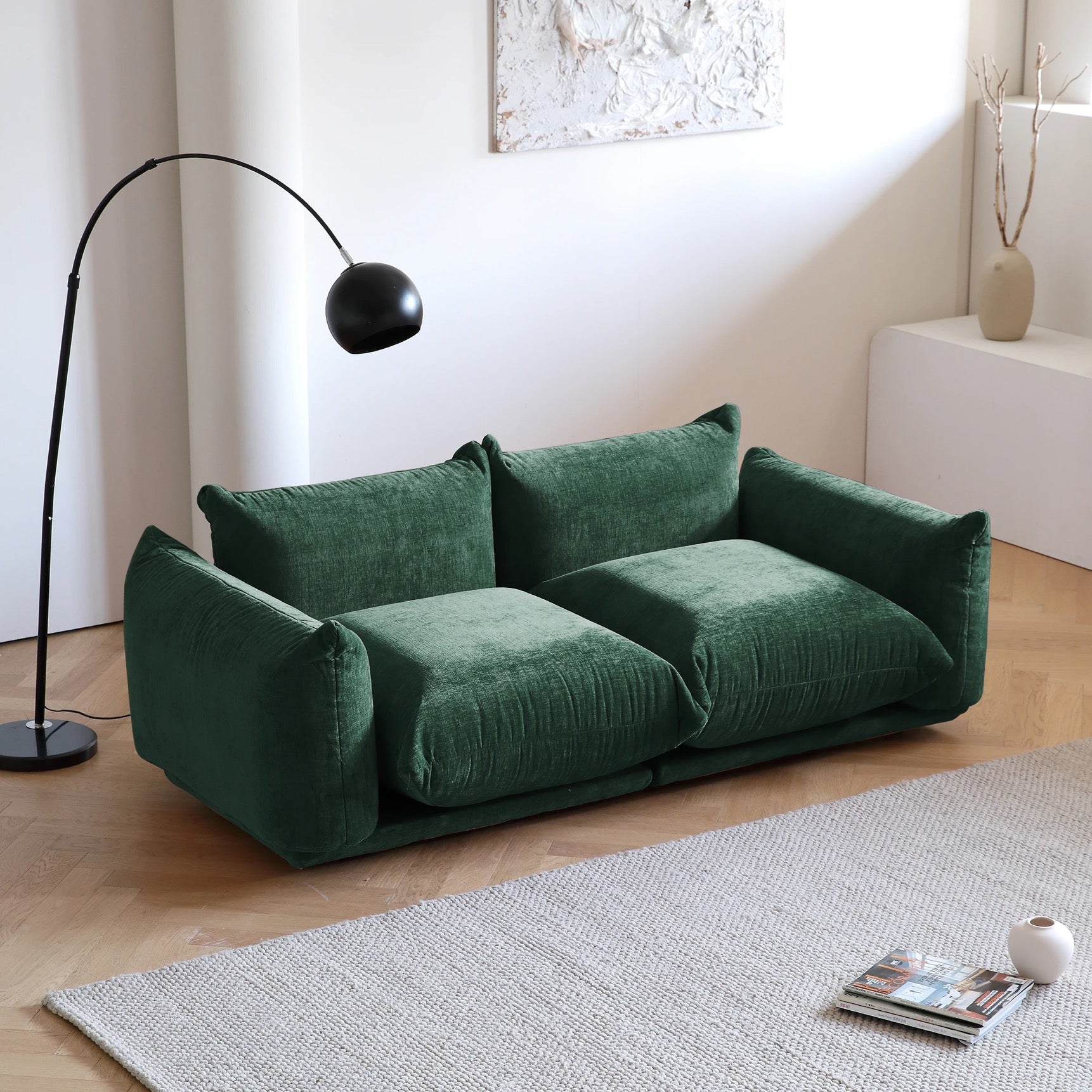 Living Room Furniture Green Velvet Couch Vintage Modular Sectional Sofa Set 7Ways Green Sofas