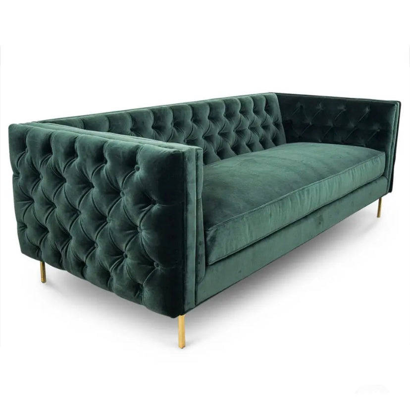 Sofá de 3 plazas con botones de terciopelo verde Otoño Invierno Diseño de sofá