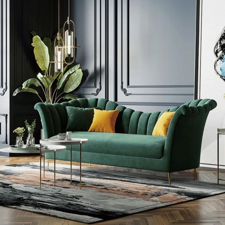 3 Seater Sofa Fall Winter's Italian Design Modern Living Room Green Velvet Fabric Sofa