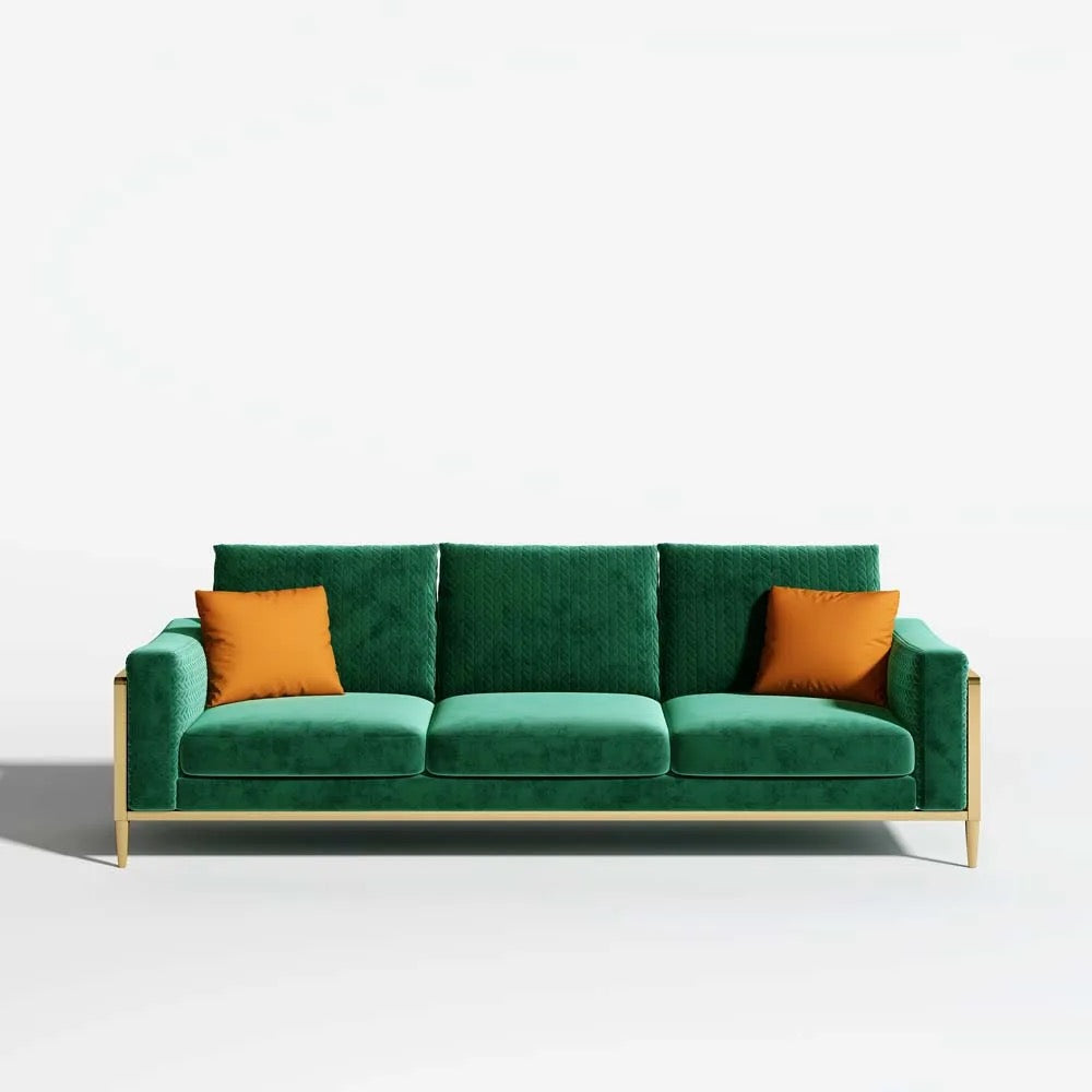 Alloy 3 Seater Sofa European Living Room Green Modern Velvet Sectional Sofa Set