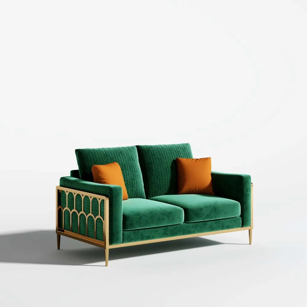 Alloy Sofa European Living Room Green Modern Velvet Sectional Sofa Set