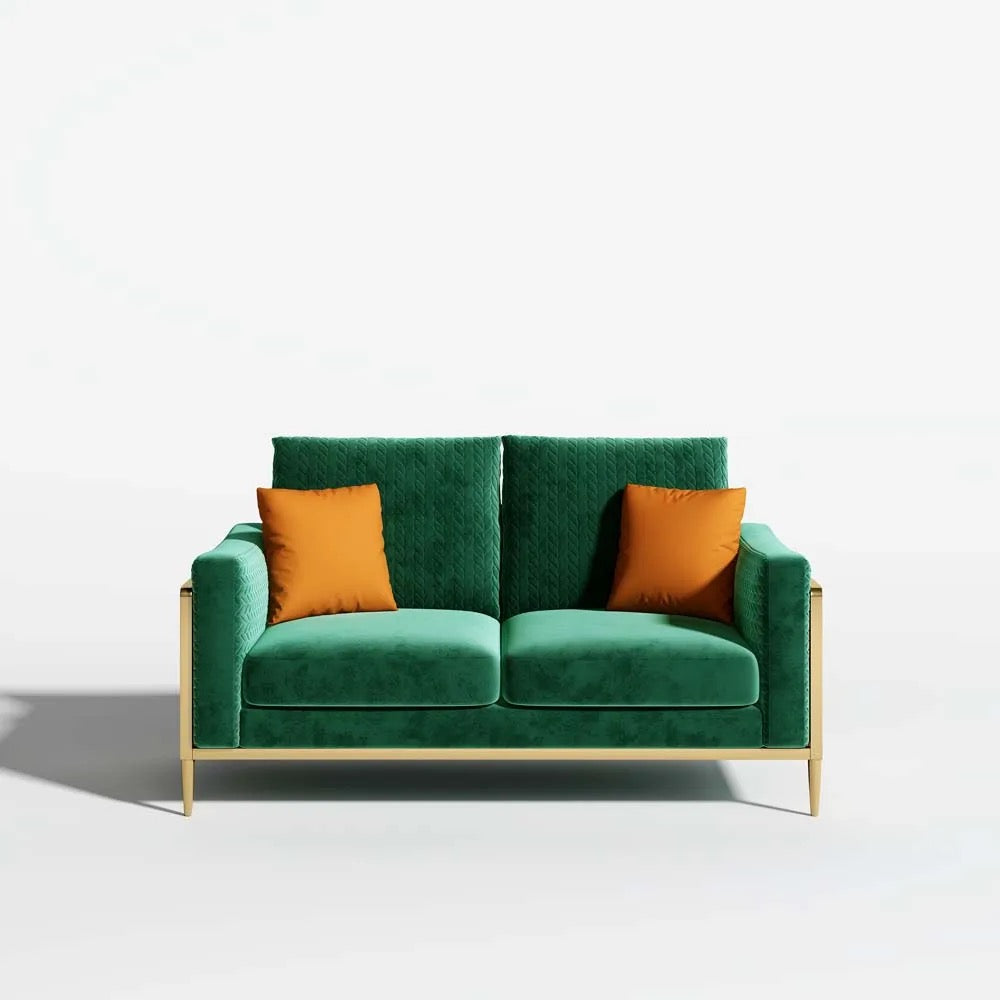 Alloy 3 Seater Sofa European Living Room Green Modern Velvet Sectional Sofa Set