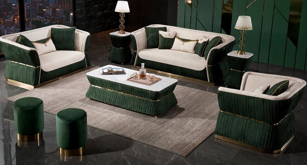 3+2+1 Sofa Set Fall Winter's Italian Modern Green Fabric Waterproof Upholstered Sofas