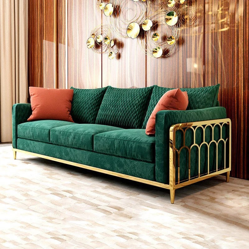 Alloy 3 Seater Sofa European Living Room Green Modern Velvet Sectional Sofa Set