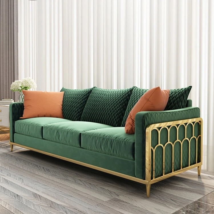 Alloy 3 Seater Sofa European Living Room Green Modern Velvet Sectional Sofa Set