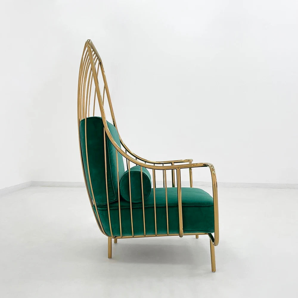 Wing Chair Italian Peacock Green Velvet Fabric Armchair Accent Sessel