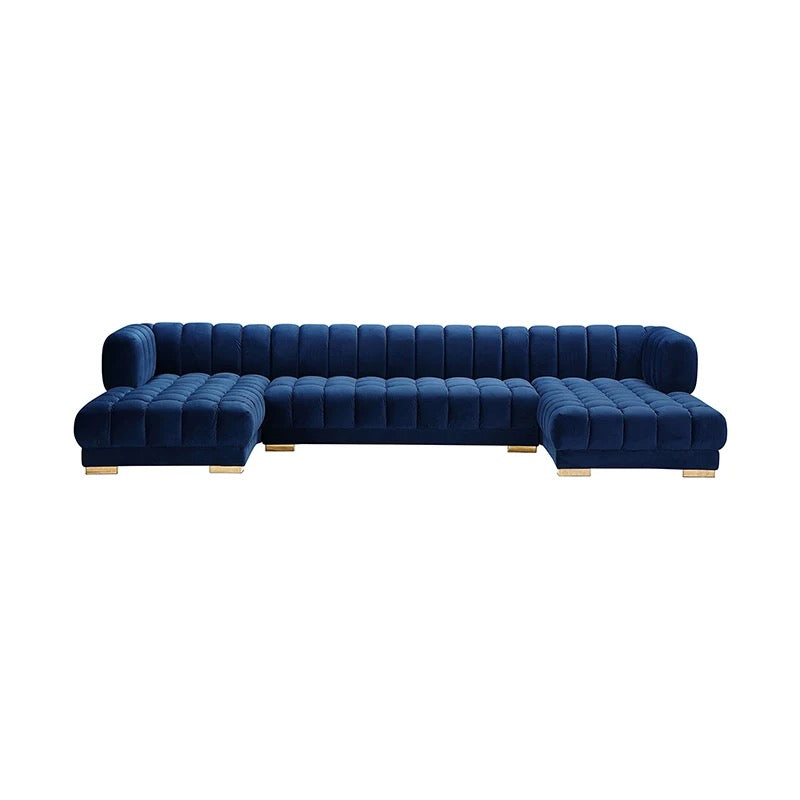 Fall Winter Modern Home Furniture 7 Seater U Shaped Sofa Green Blue White Velvet Sectional Sofa Set