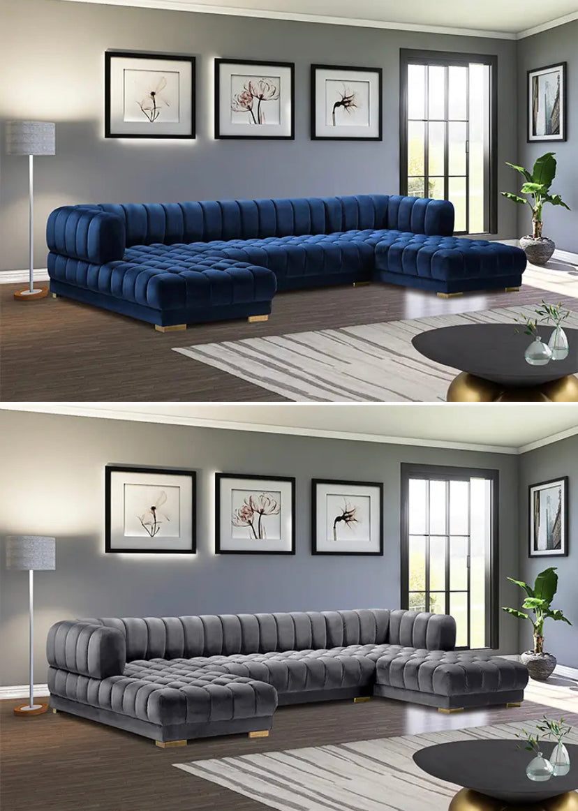 Fall Winter Modern Home Furniture 7 Seater U Shaped Sofa Green Blue White Velvet Sectional Sofa Set