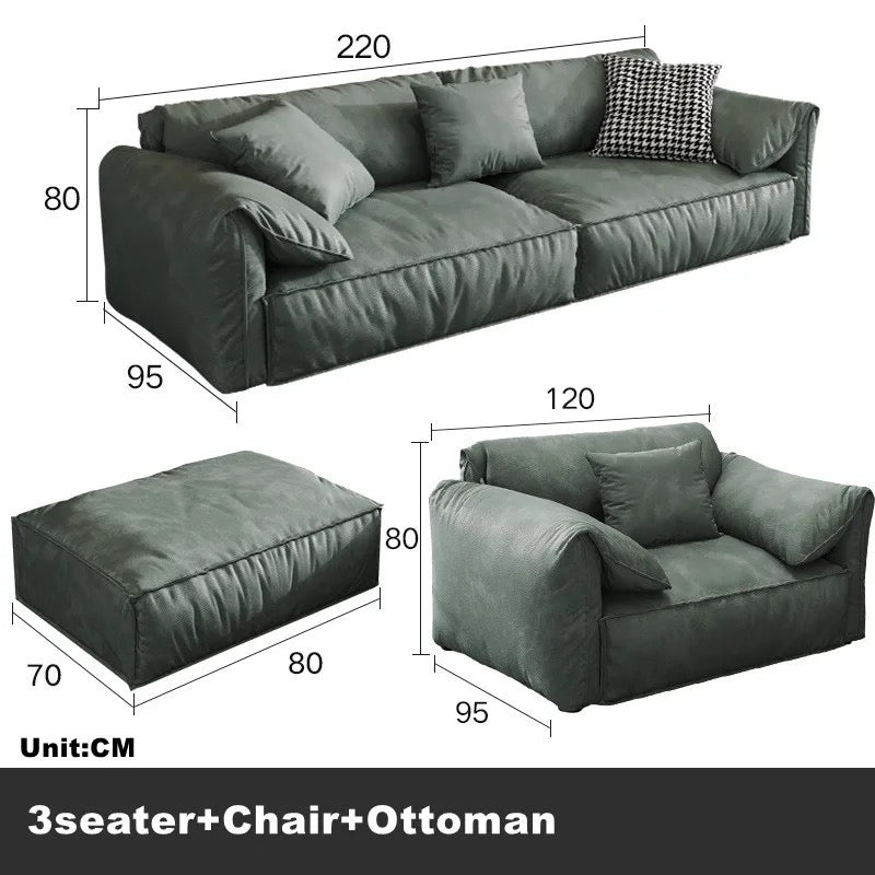 Three Seater Sofa Fall Winter Minimalist Design Filling Air Green White Leather Sofas
