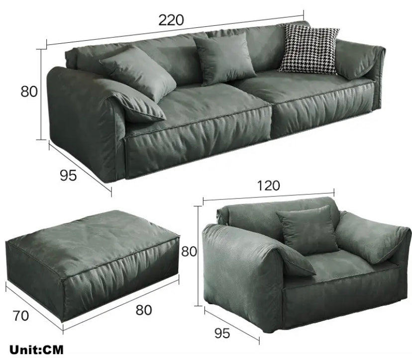 Three Seater Sofa Fall Winter Minimalist Design Filling Air Green White Leather Sofas
