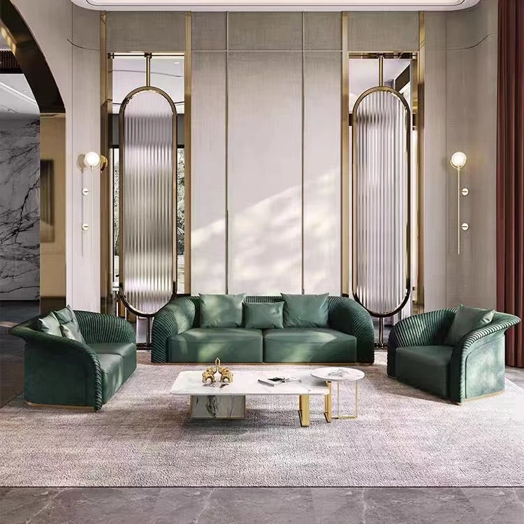 3+2+1 Sofa Set New Design Lounge Sofas Fall Winter Luxury Curved Green Leather Sofa Set