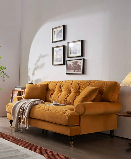 French Vintage Living Room Furniture Deep Buttoned Back Velvet Sofa