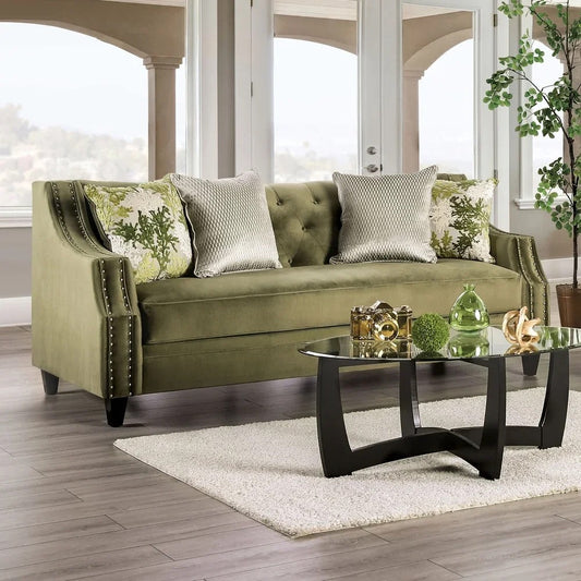 Fall Winter's Nailhead Trim Traces Traditional Green Solid Wood Padded Sofa Design