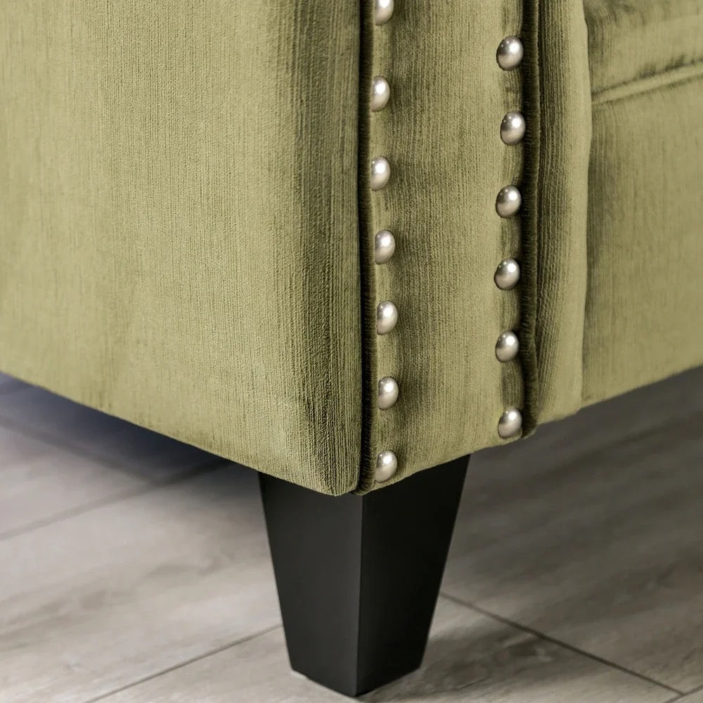 Fall Winter's Nailhead Trim Traces Traditional Green Solid Wood Padded Sofa Design