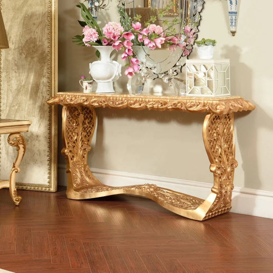 Console Antique Carved Wood Baroque Golden Louis XVI Style Hallway Table