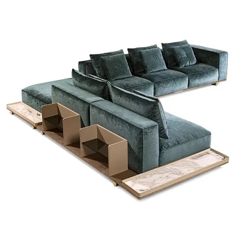 L-Shaped Rest Room Italian Modern Velour Sofa High Quality Line Luxury Living Room Furniture