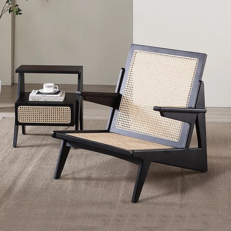 Solide Wood Lounge Chair Wooden Rattan Armchair