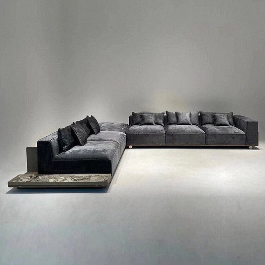 L-Shaped Rest Room Italian Modern Velour Sofa High Quality Line Luxury Living Room Furniture