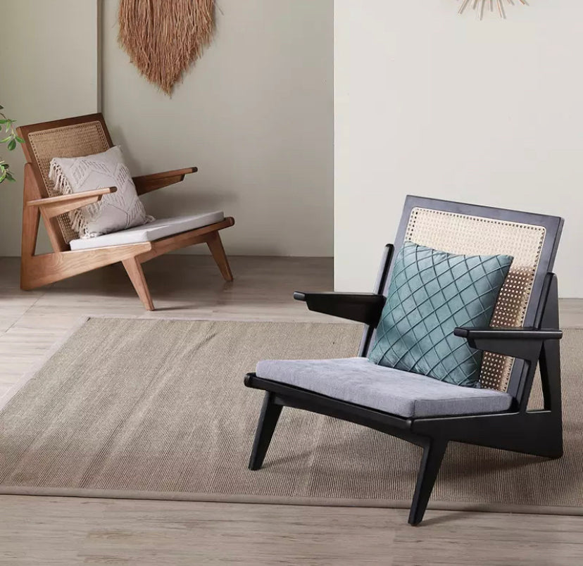 Solide Wood Lounge Chair Wooden Rattan Armchair