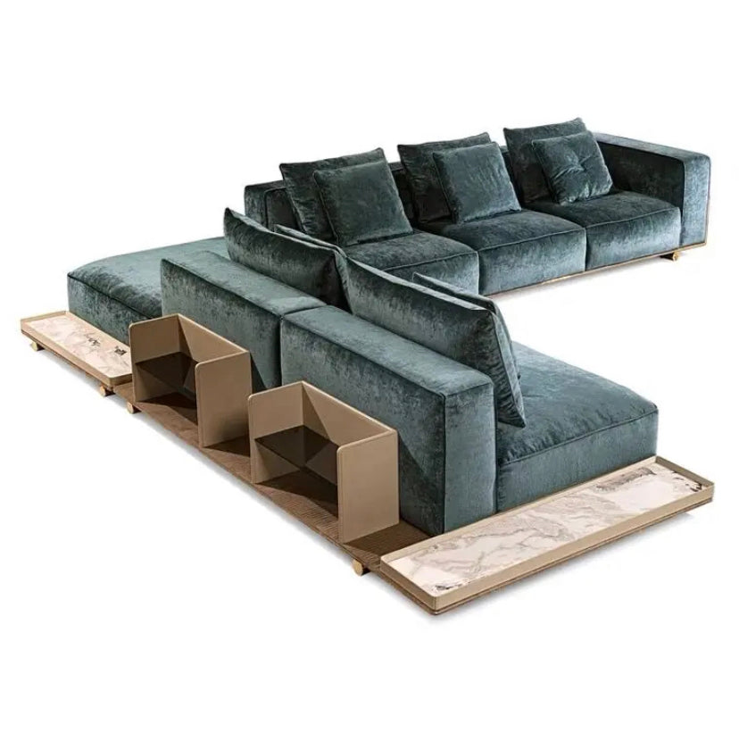 L-Shaped Rest Room Italian Modern Velour Sofa High Quality Line Luxury Living Room Furniture