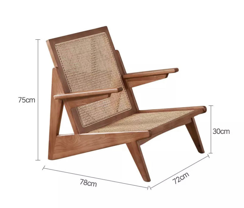 Chaise longue en bois massif, fauteuil en bois et rotin 