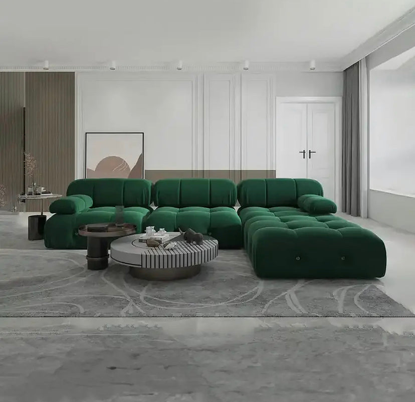 Sofá en forma de L, tela de terciopelo de lujo, sofás modulares grandes de espuma de alta densidad en la nube, diseño de otoño e invierno